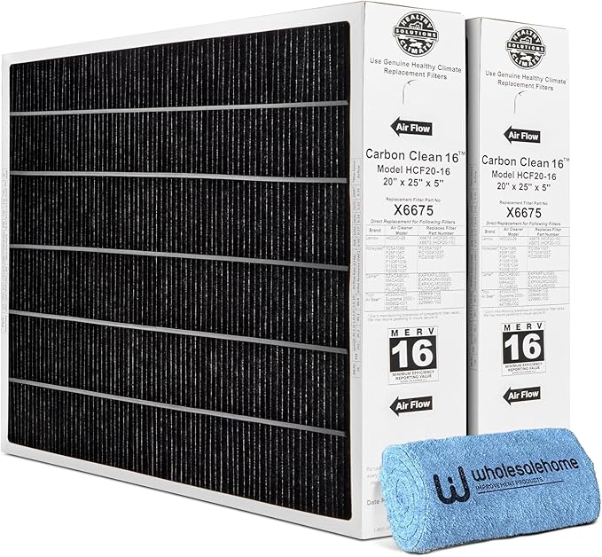 Lennox X6675 20x25x5 Air Filter, Lennox Carbon Clean Merv 16 Home Furnace Filter for HVAC system 2 Pack with