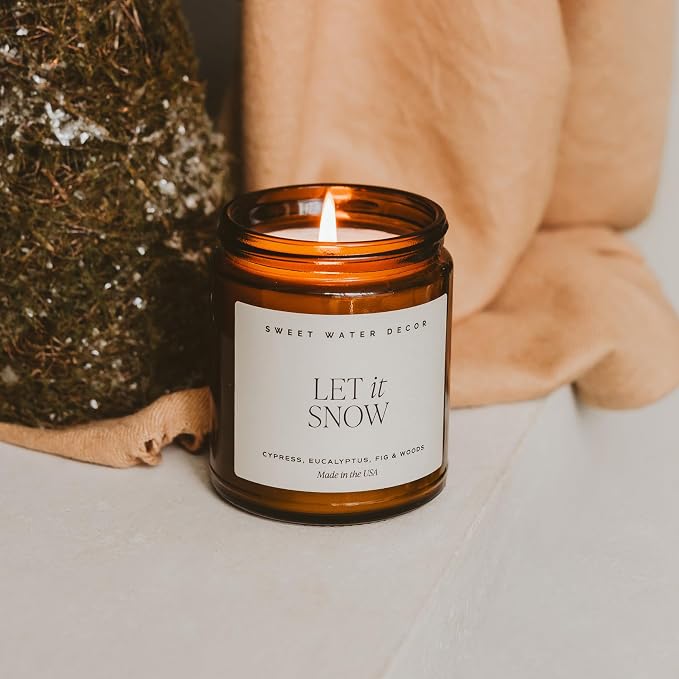 Let it Snow Christmas Scented Candles - Christmas Stocking Stuffers Soy Candles with Cypress Scent, alternate product view 6