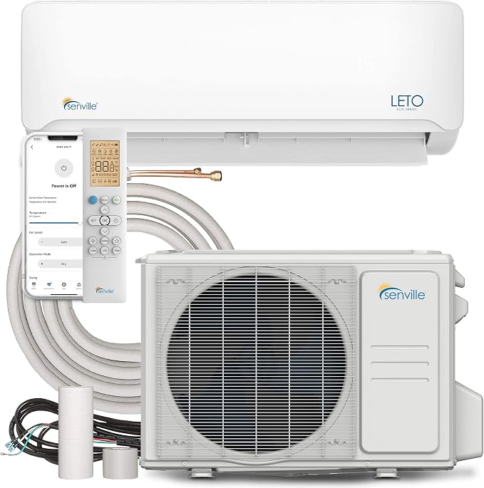 LETO Series Mini Split Air Conditioner Heat Pump, 12000 BTU 208/230V, Inverter, Works with Alexa, 1 Ton, White, product image