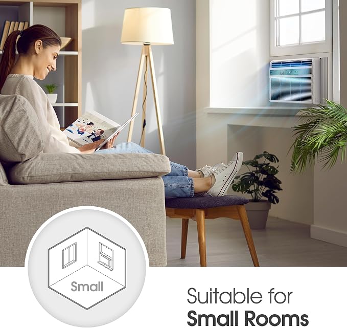 5000 BTU Window Air Conditioner with Remote, Easy Mechanical Control Ultra-Quiet Compact-size Cools 150 Sq.Ft.
