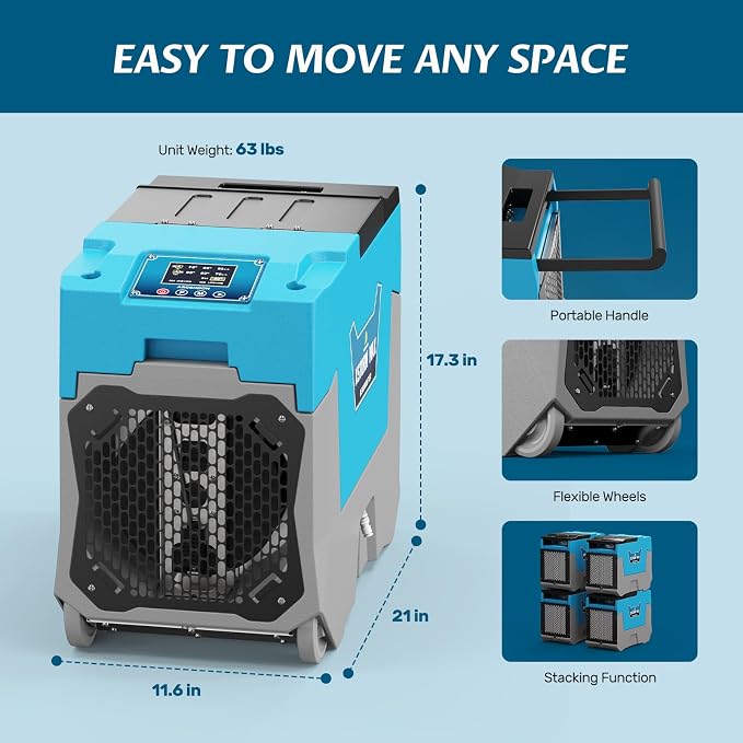 LGR Commercial Dehumidifier with Pump, 180 Pints Dehumidifiers for Crawl Space, Basements, Large Space, Water Damage Unit