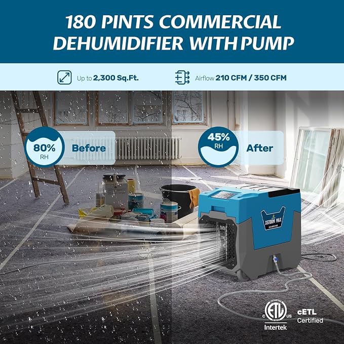 LGR Commercial Dehumidifier with Pump, 180 Pints Dehumidifiers for Crawl Space, Basements, Large Space, Water Damage Unit