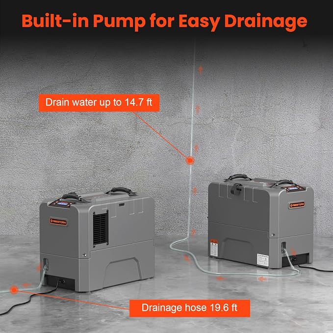 LGR85 180 Pints Commercial Dehumidifier with Pump, Industrial Dehumidifiers for Basement Crawl Space Warehouse, Auto