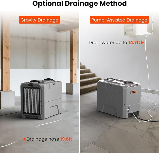 LGR85 Commercial Dehumidifiers with Pump, 180 PPD Industrial Dehumidifier for Basement, Crawl Space, Warehouse, Auto