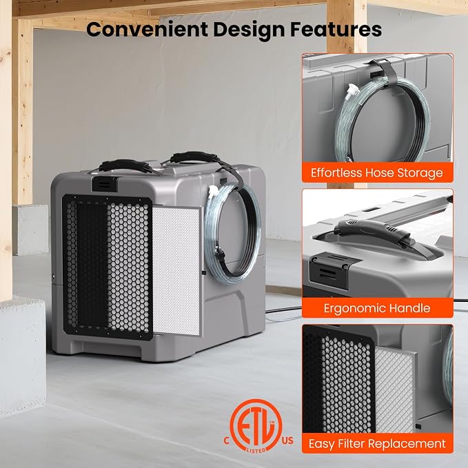 LGR85 Commercial Dehumidifiers with Pump, 180 PPD Industrial Dehumidifier for Basement, Crawl Space, Warehouse, Auto