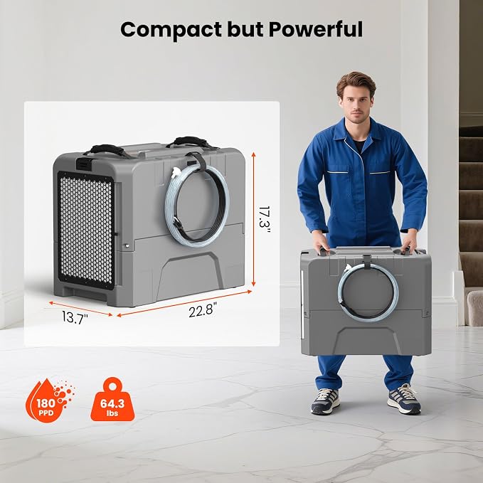 LGR85 Commercial Dehumidifiers with Pump, 180 PPD Industrial Dehumidifier for Basement, Crawl Space, Warehouse, Auto