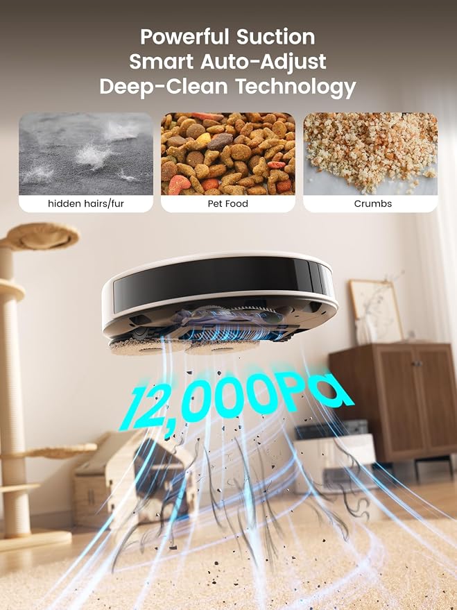 LiDAR Robot Vacuum and Mop, 12000Pa Suction, 90-Day Self-Emptying, Obstacle Avoidance, Auto Mop Washing&Drying, alternate