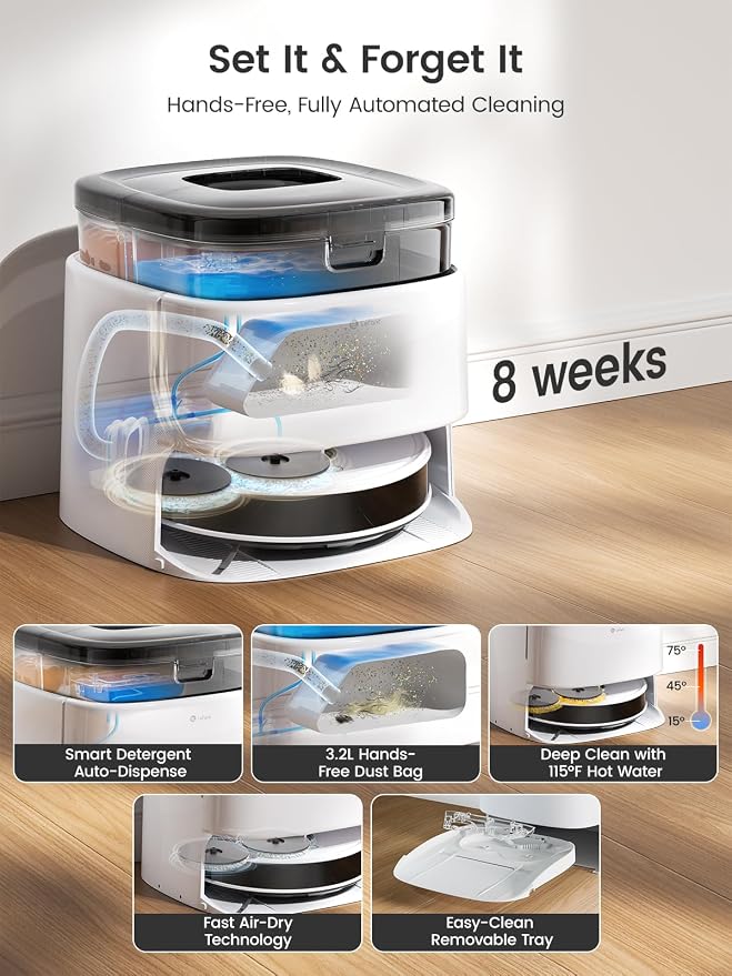 LiDAR Robot Vacuum and Mop, 12000Pa Suction, 90-Day Self-Emptying, Obstacle Avoidance, Auto Mop Washing&Drying, alternate