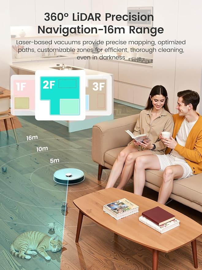 LiDAR Robot Vacuum and Mop, 12000Pa Suction, 90-Day Self-Emptying, Obstacle Avoidance, Auto Mop Washing&Drying, alternate