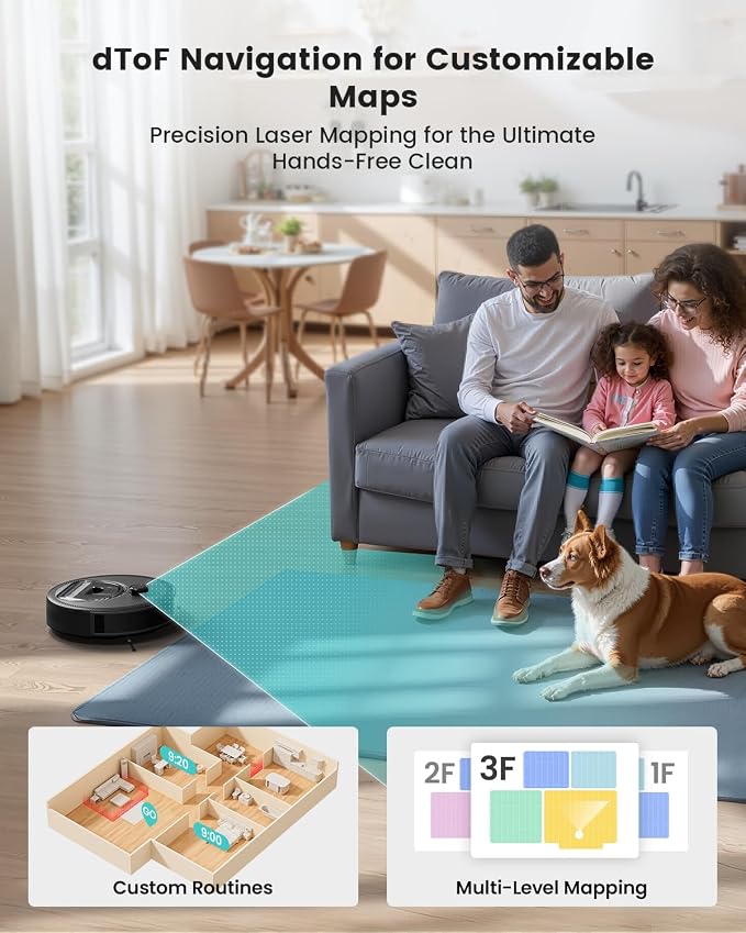 LiDAR Robot Vacuum and Mop, 450ml Visible Dustbin, Upgraded 190° PSD Obstacle Avoidance, Customized Cleaning, Multi-Floor