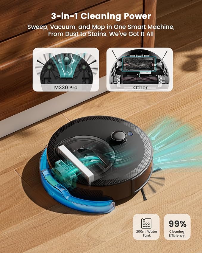 LiDAR Robot Vacuum and Mop, Smart Mapping and Obstacle Avoidance, Tangle-Free Pet Hair, 2.4G/5G WiFi App Control, alternate