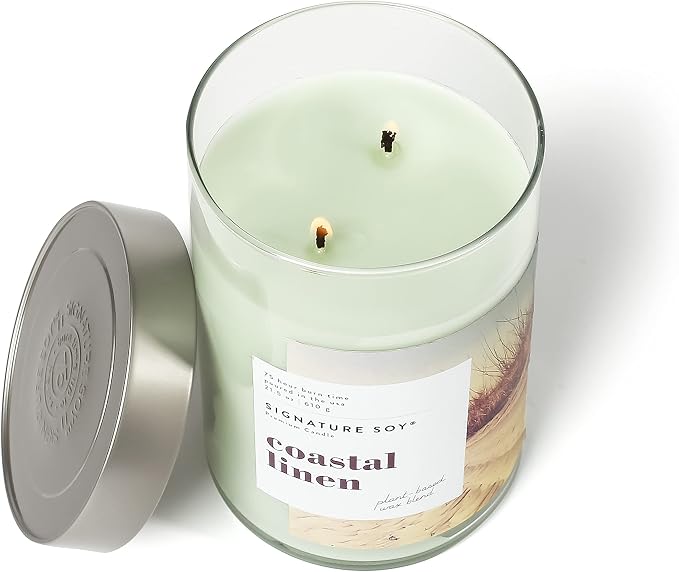 Lidded Coastal Linen Scented Candle, Extra Large Jar, alternate product view 2