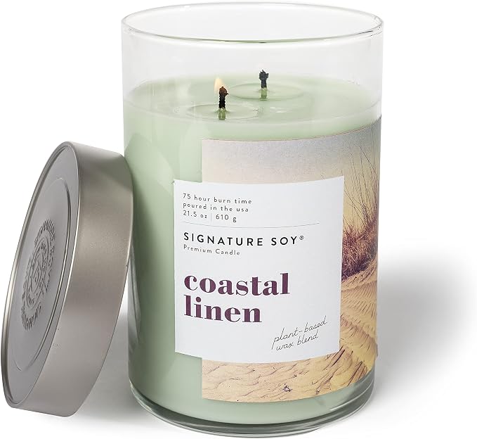 Lidded Coastal Linen Scented Candle, Extra Large Jar, alternate product view 3