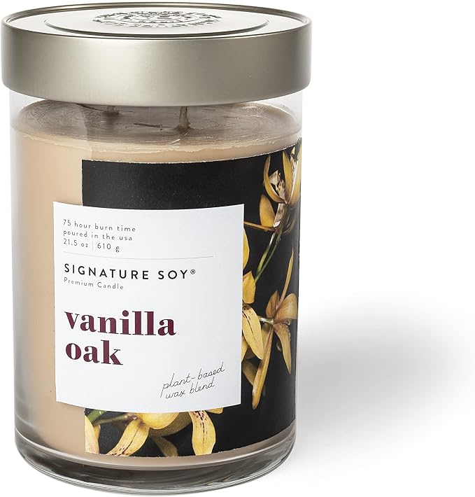Lidded Vanilla Oak Scented Candle, Extra Large Jar in Vanilla Oak.