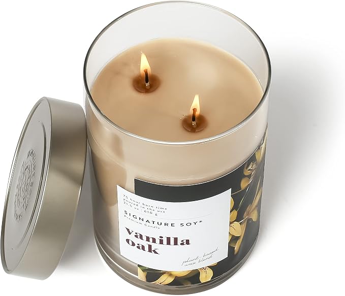 Lidded Vanilla Oak Scented Candle, Extra Large Jar in Vanilla Oak., alternate view 2