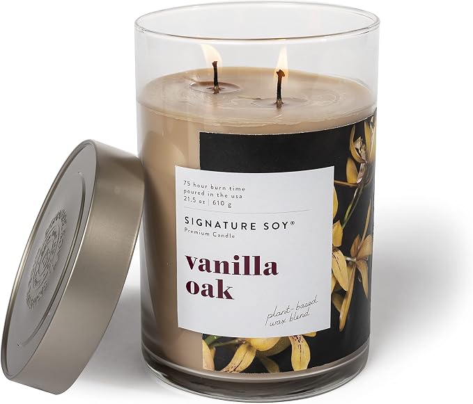 Lidded Vanilla Oak Scented Candle, Extra Large Jar in Vanilla Oak., alternate view 3