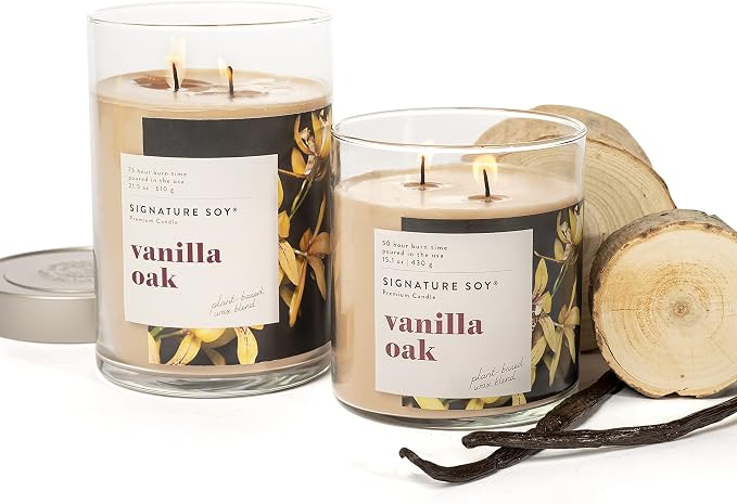 Lidded Vanilla Oak Scented Candle, Extra Large Jar in Vanilla Oak., alternate view 4