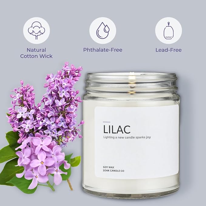 Lilac Candle - Soy Wax Scented Candles (Lilac) - Soy Candle for Home Scented - Long Burning Candles Premium - Hand-Poured