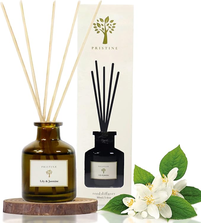 Lily & Jasmine Reed Diffusers for Home & Bathroom | Refreshing Lily of Valley & Jasmine Room Fragrance Reed Diffuser