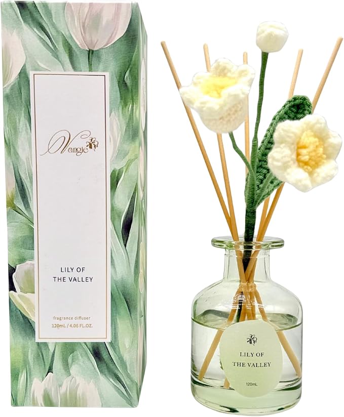 Lily of The Valley Reed Diffuser for Home | Fresh Floral Scent | Elegant Glass Bottle with Handmade Flower | Long-Lasting