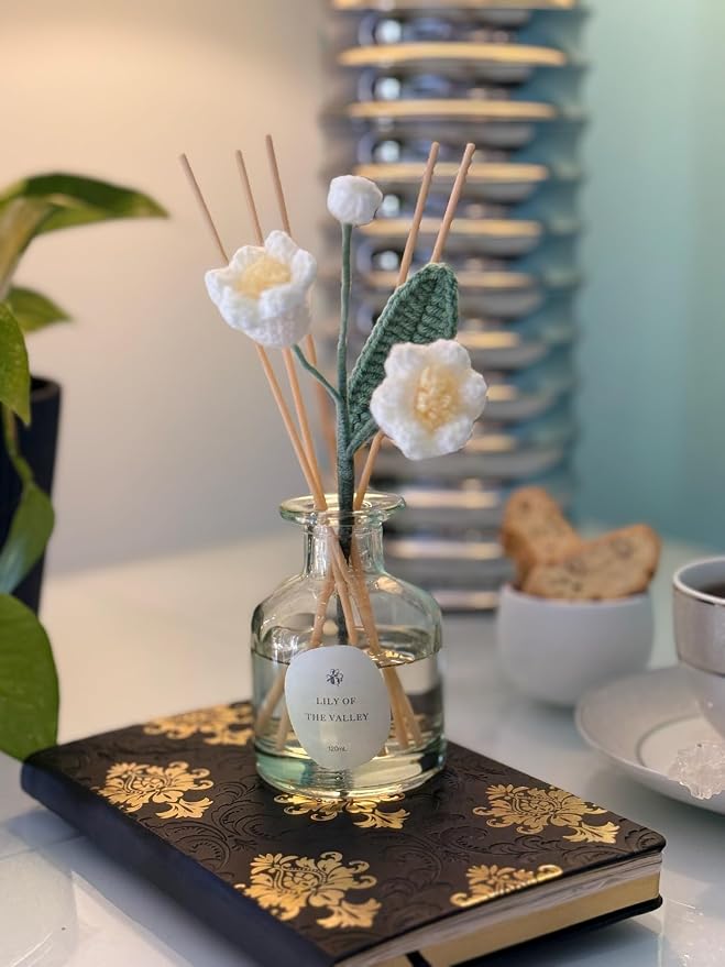 Lily of The Valley Reed Diffuser for Home | Fresh Floral Scent | Elegant Glass Bottle with Handmade Flower | Long-Lasting