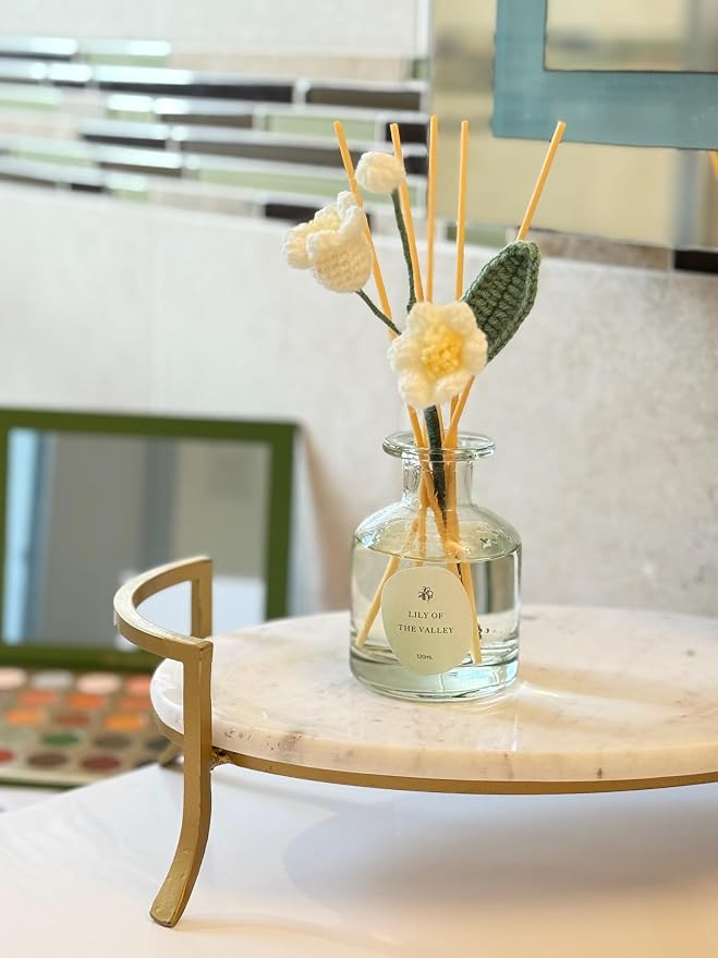 Lily of The Valley Reed Diffuser for Home | Fresh Floral Scent | Elegant Glass Bottle with Handmade Flower | Long-Lasting