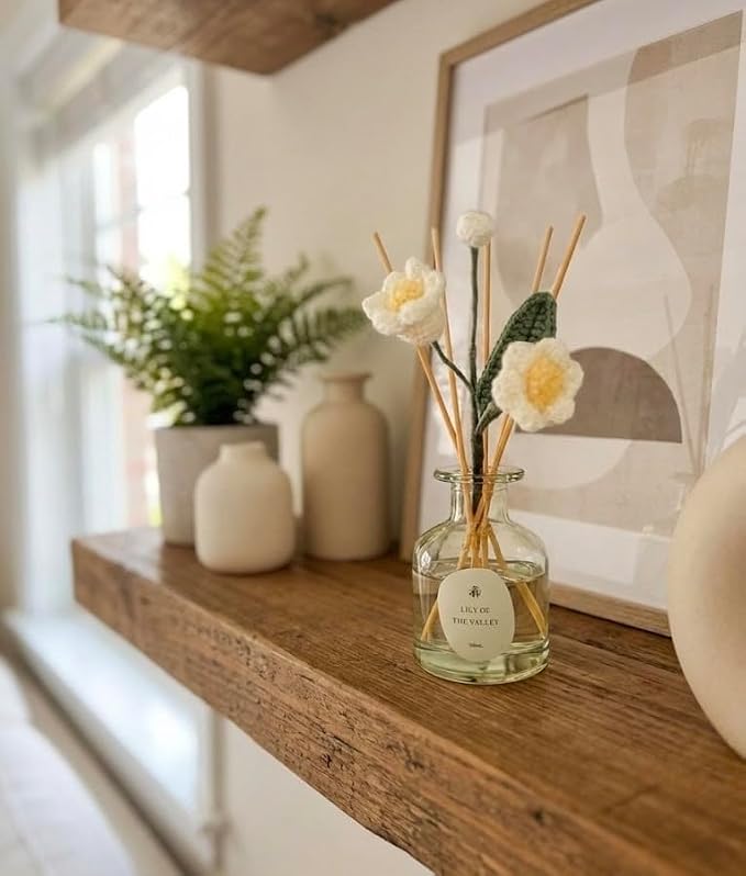 Lily of The Valley Reed Diffuser for Home | Fresh Floral Scent | Elegant Glass Bottle with Handmade Flower | Long-Lasting