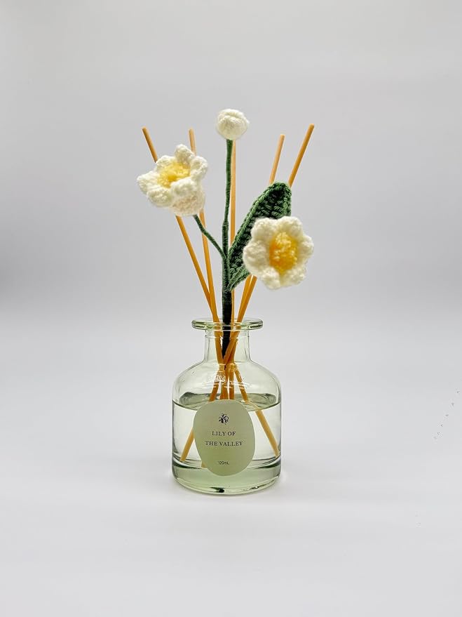 Lily of The Valley Reed Diffuser for Home | Fresh Floral Scent | Elegant Glass Bottle with Handmade Flower | Long-Lasting