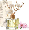 Lily Reed Diffuser Set - 6.7 oz Glass Bottle with 4 Rattan Sticks, 3 Dried Flowers | Adjustable, Long-Lasting Scent for Home