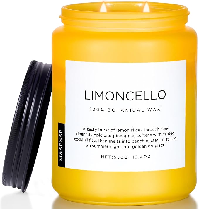 Limocello Summer Scented Candle, 19.4oz 110 Hours Long Lasting Burn made from natural materials Natural Soy Wax Lemon