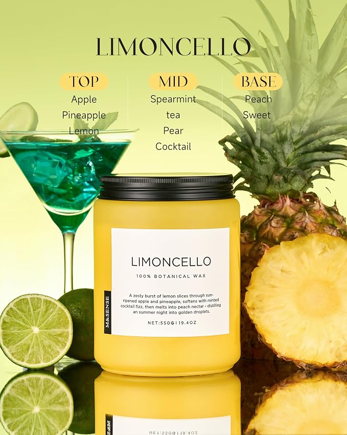 Limocello Summer Scented Candle, 19.4oz 110 Hours Long Lasting Burn made from natural materials Natural Soy Wax Lemon