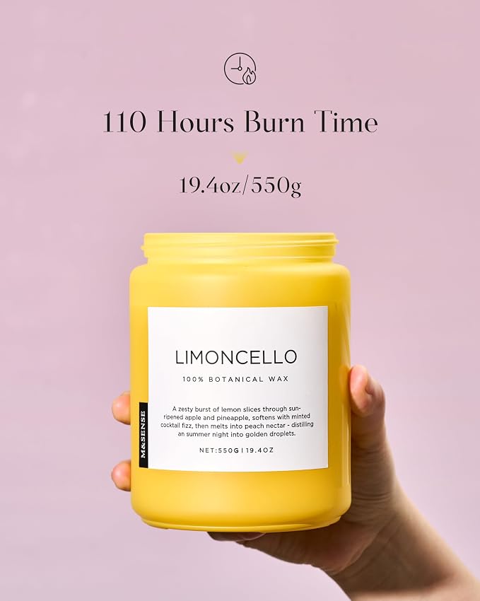 Limocello Summer Scented Candle, 19.4oz 110 Hours Long Lasting Burn made from natural materials Natural Soy Wax Lemon