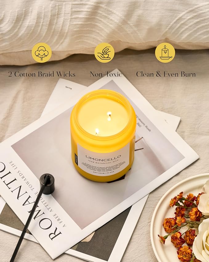 Limocello Summer Scented Candle, 19.4oz 110 Hours Long Lasting Burn made from natural materials Natural Soy Wax Lemon