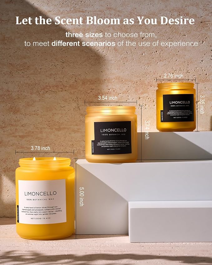 Limocello Summer Scented Candle, 19.4oz 110 Hours Long Lasting Burn made from natural materials Natural Soy Wax Lemon