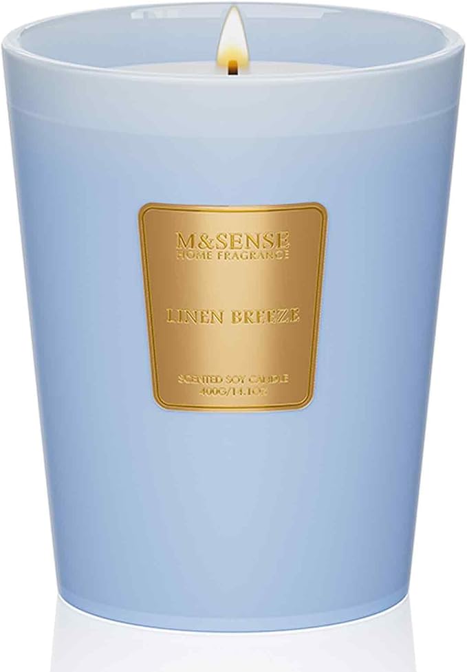Linen Breeze Scented Natural Soy Wax Candle, 14.1oz 60 Hours Long Lasting Slow Burning Candles for Home Decor, Aromatherapy