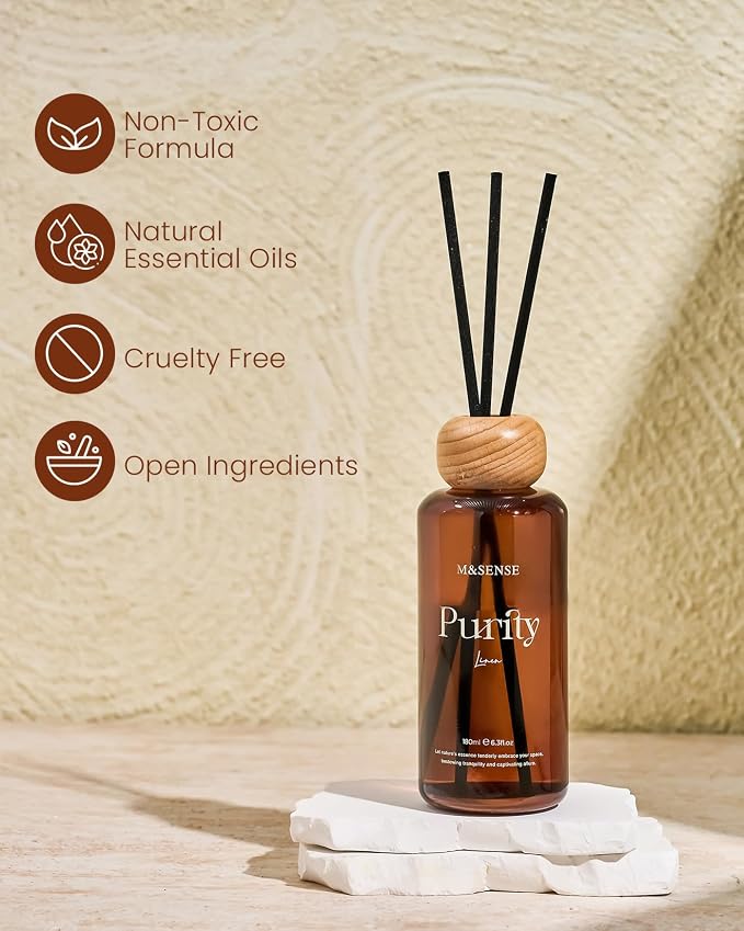 Linen Reed Diffuser: Upgraded Formula 6.3 fl oz made from natural materials Aroma Set with Sticks, alternate product view 3