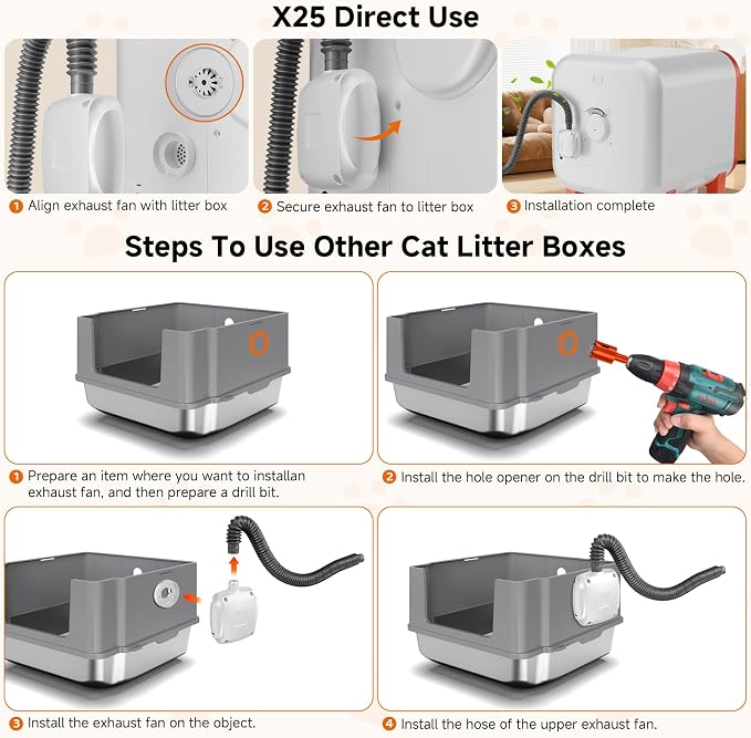 Litter Box Exhaust Fan Compatible with Multiple Models, Ozone Odor Eliminator for Strong Odor 99% Cat Litter Deodorizer Dog