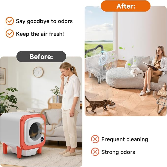 Litter Box Exhaust Fan Compatible with Multiple Models, Ozone Odor Eliminator for Strong Odor 99% Cat Litter Deodorizer Dog