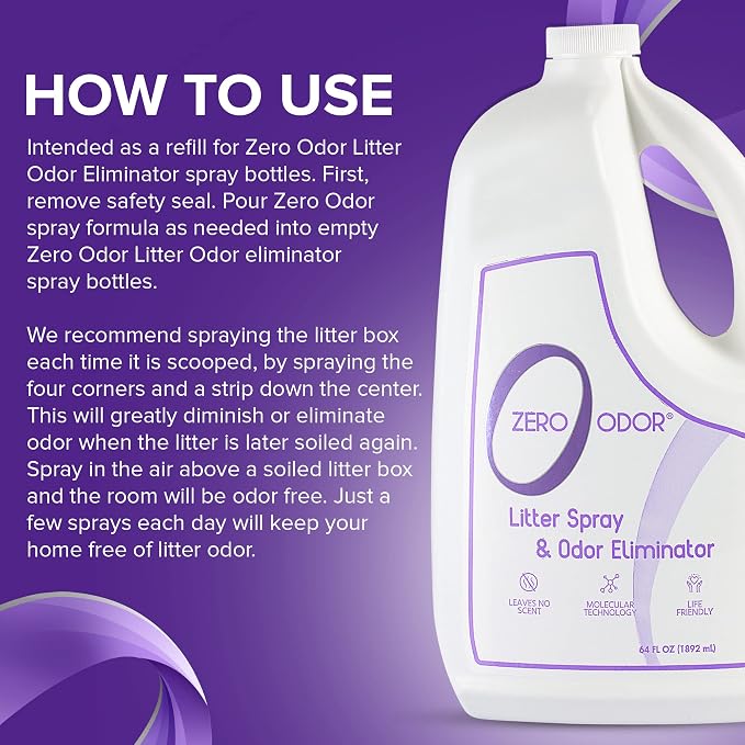 Litter Odor Eliminator - Patented Molecular Technology - Pet Safe & Works on all types of litter, 64oz Refill, alternate