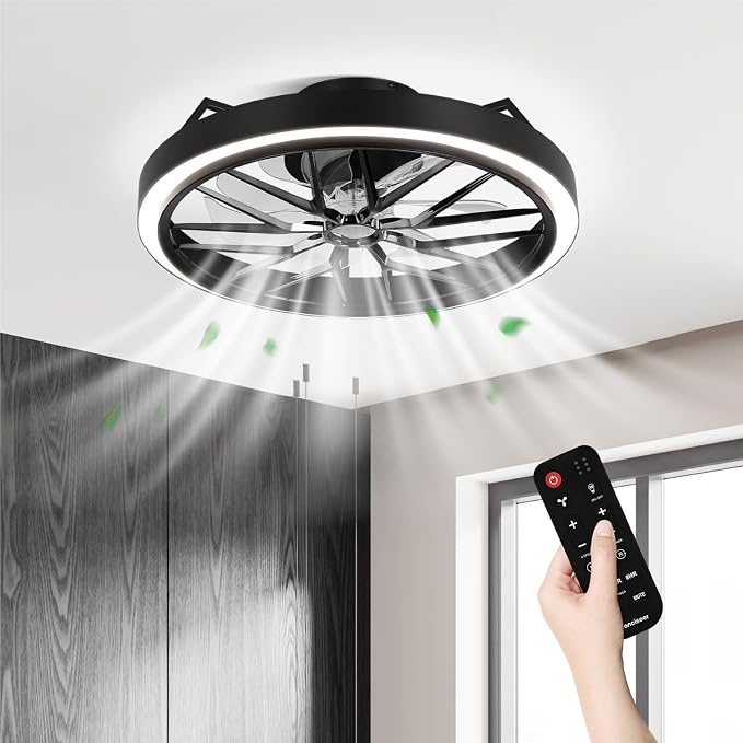 Low Profile Ceiling Fan with Lights, 20 Inch Ceiling Fan with Light and Remote for Bedroom Living Room, 36W 3CCT Dimmable, 7