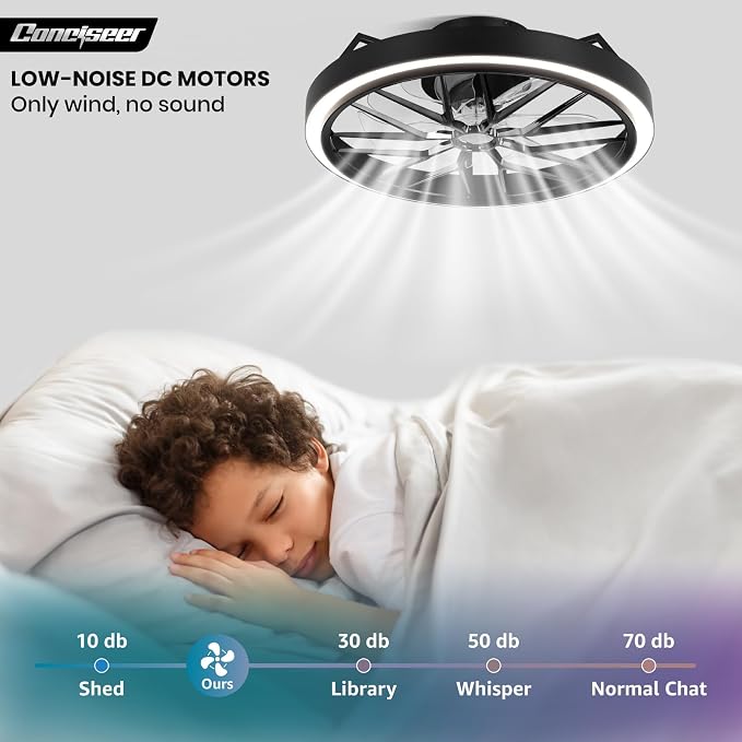Low Profile Ceiling Fan with Lights, 20 Inch Ceiling Fan with Light and Remote for Bedroom Living Room, 36W 3CCT Dimmable, 7