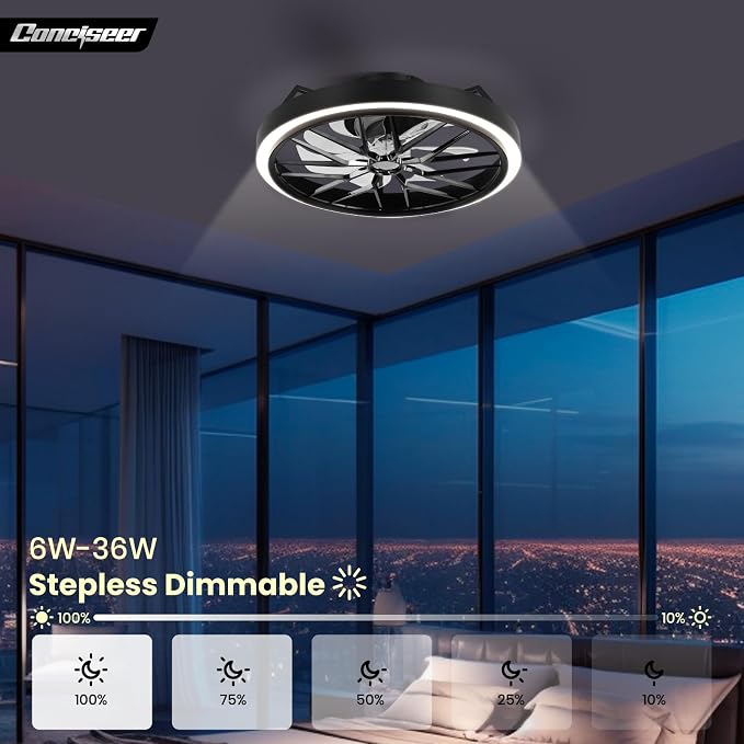 Low Profile Ceiling Fan with Lights, 20 Inch Ceiling Fan with Light and Remote for Bedroom Living Room, 36W 3CCT Dimmable, 7