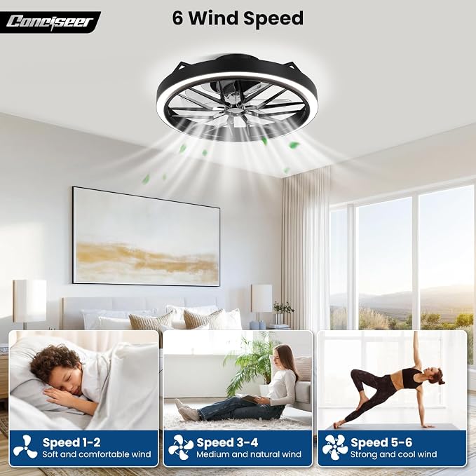 Low Profile Ceiling Fan with Lights, 20 Inch Ceiling Fan with Light and Remote for Bedroom Living Room, 36W 3CCT Dimmable, 7