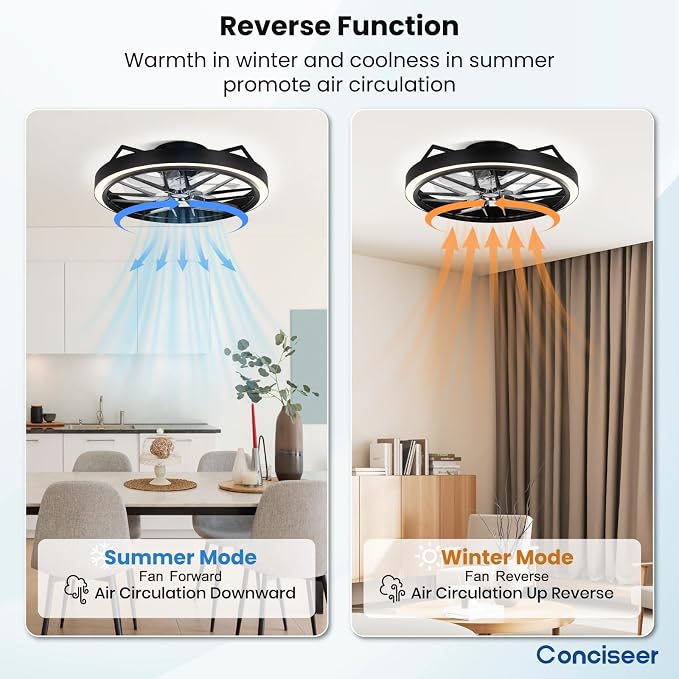 Low Profile Ceiling Fan with Lights, 20 Inch Ceiling Fan with Light and Remote for Bedroom Living Room, 36W 3CCT Dimmable, 7