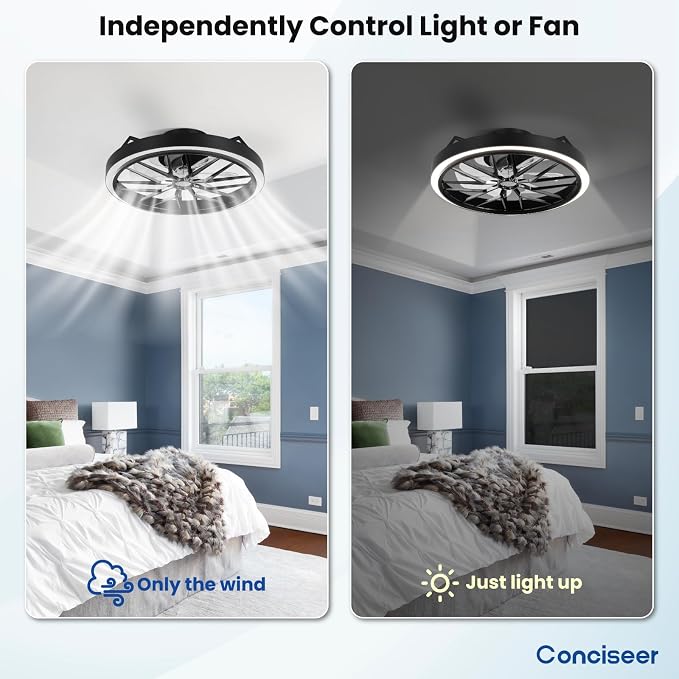 Low Profile Ceiling Fan with Lights, 20 Inch Ceiling Fan with Light and Remote for Bedroom Living Room, 36W 3CCT Dimmable, 7