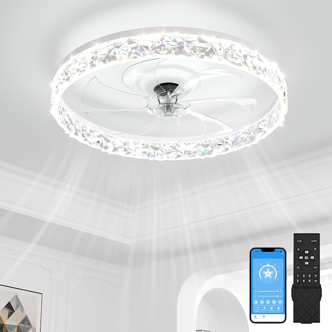 Low Profile Ceiling Fan with Lights and Remote, 20in Modern Ceiling Fans Flush Mount, 3000K-6500K Dimmable