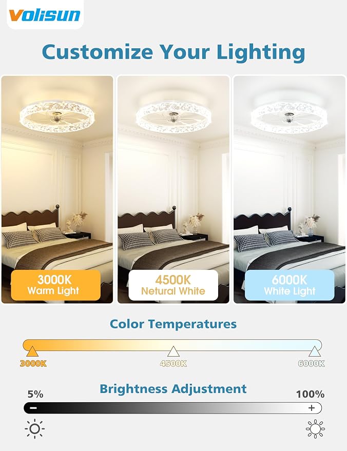 Low Profile Ceiling Fan with Lights and Remote, 20in Modern Ceiling Fans Flush Mount, 3000K-6500K Dimmable, alternate view 2