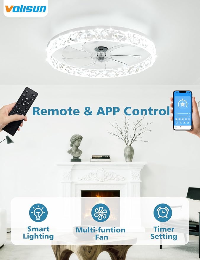 Low Profile Ceiling Fan with Lights and Remote, 20in Modern Ceiling Fans Flush Mount, 3000K-6500K Dimmable, alternate view 3