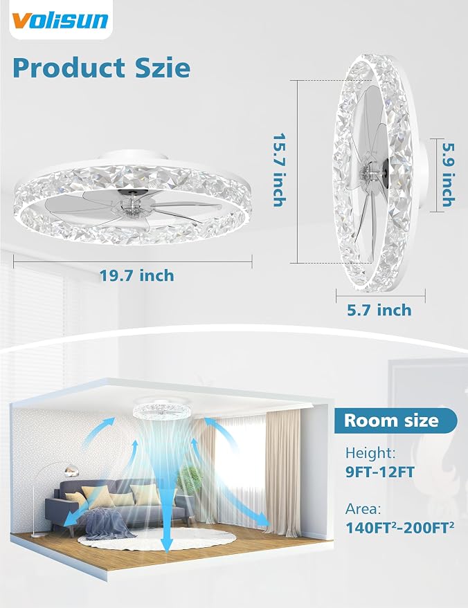 Low Profile Ceiling Fan with Lights and Remote, 20in Modern Ceiling Fans Flush Mount, 3000K-6500K Dimmable, alternate view 6