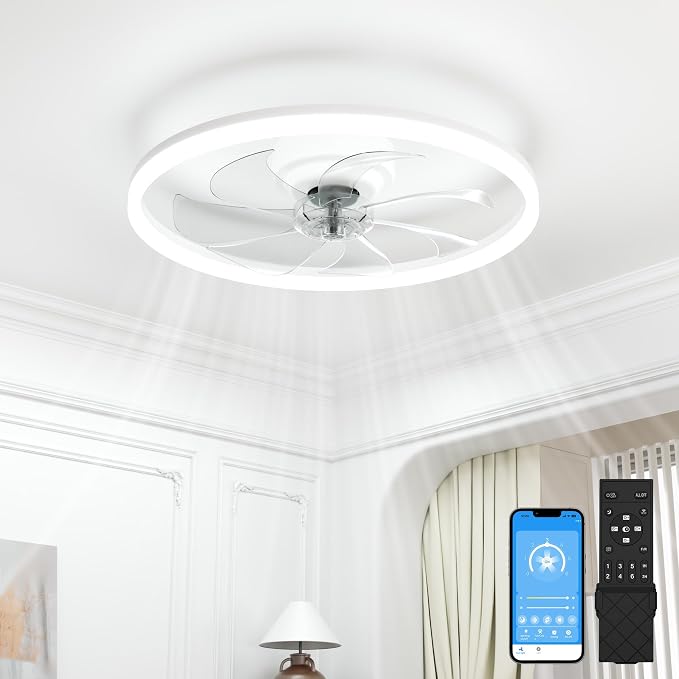 Low Profile Ceiling Fans with Light and Remote, 20in Fandelier Ceiling Fan with Lights, 3000K-6500K Dimmable